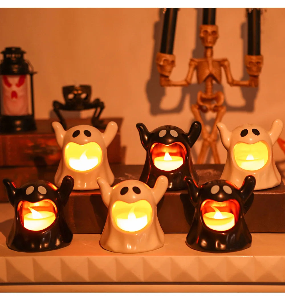 2024 New Halloween Ghost Lamp With LED Flameless Candles Decorative Halloween Party Ghosts Horror Atmosphere Props Decoration