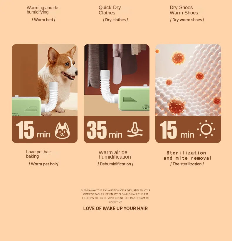 110V Pet Dryer Machine 3-in-1 - Portable Low Noise Hair Dryer & Heater for Dogs/Cats, CE/FCC Certified with Overheat Protection