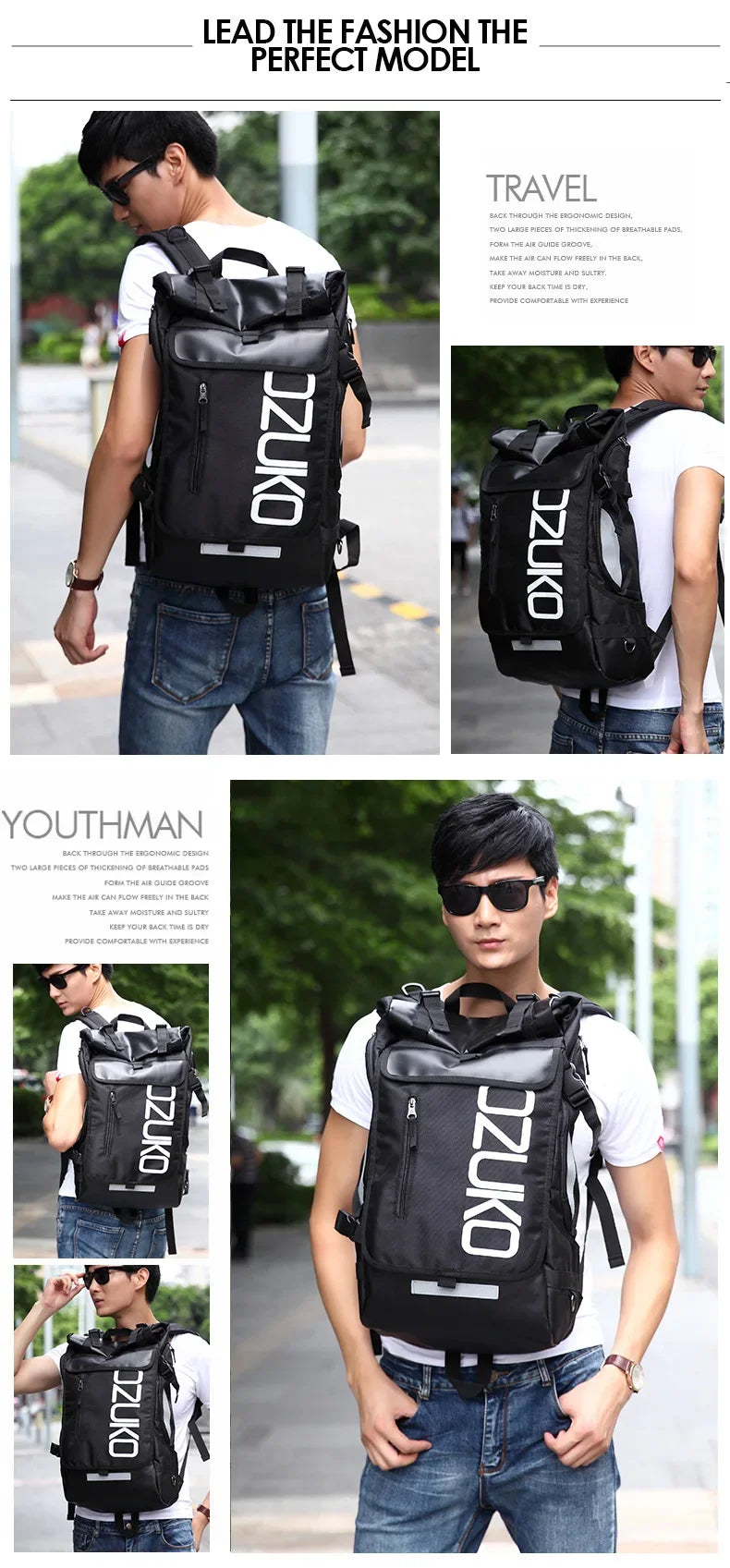 OZUKO Schoolbag for Teenager 15.6 inch Laptop Water   Backpack 49*28*14 Men   Student Backpacks Male Travel Mochila Fashion