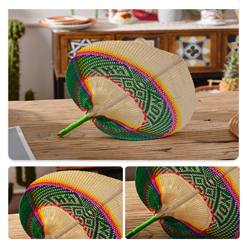 Handmade Bamboo Woven Fan Straw Woven Summer Cooling Hand Fan Creative Sunflower Fan Peach Heart Large Fan