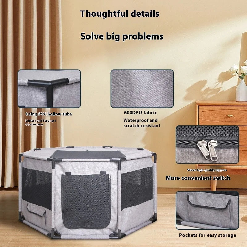 Dog Pet Nest 600DPU Oxford Cloth Cat and Dog Delivery Room Animal Cage Kennel Octagonal Fence