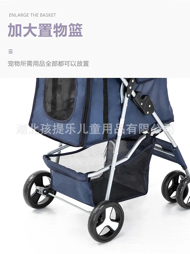 Pet Stroller with Sunroof -Foldable, lightweight, Single Handed, size S M L