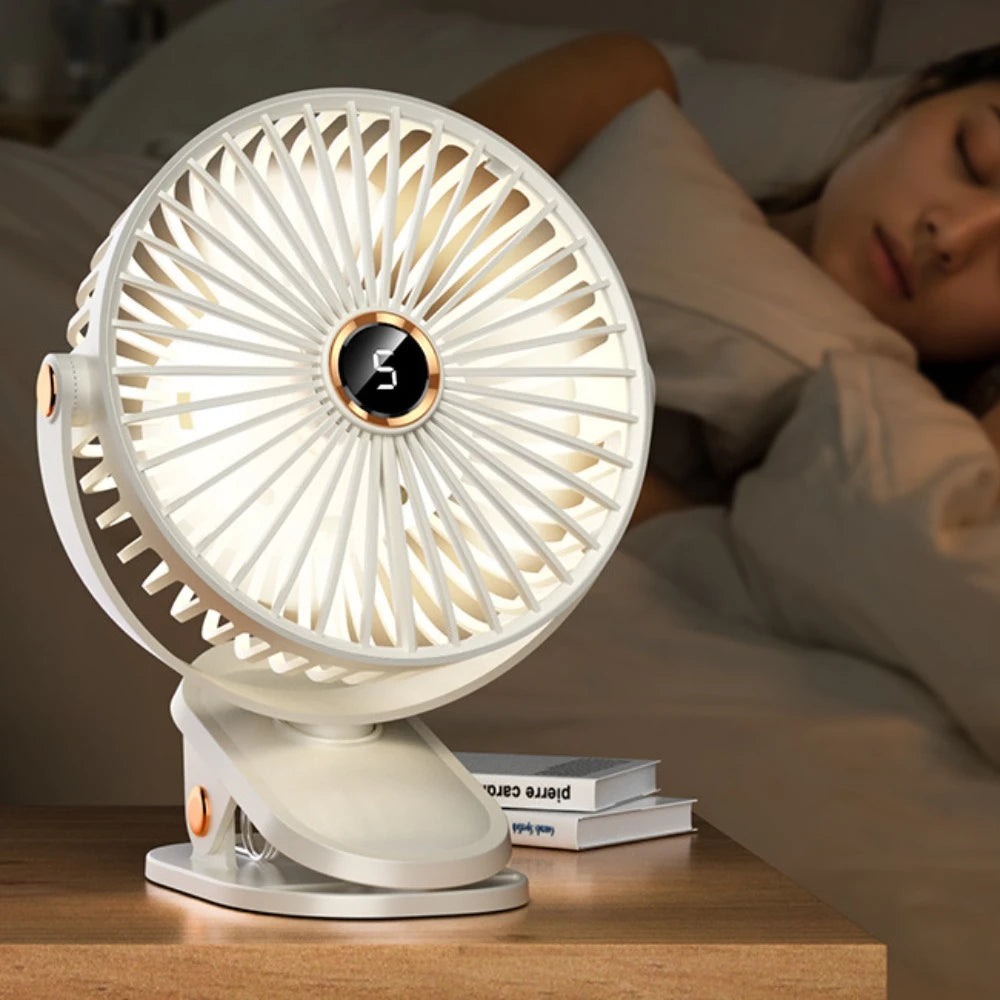 1800mAh Clip Electric Fan 5 Speed Quiet Rechargeable Desktop Portable Air Circulator Wireless Fan with LED Light Camping Fans