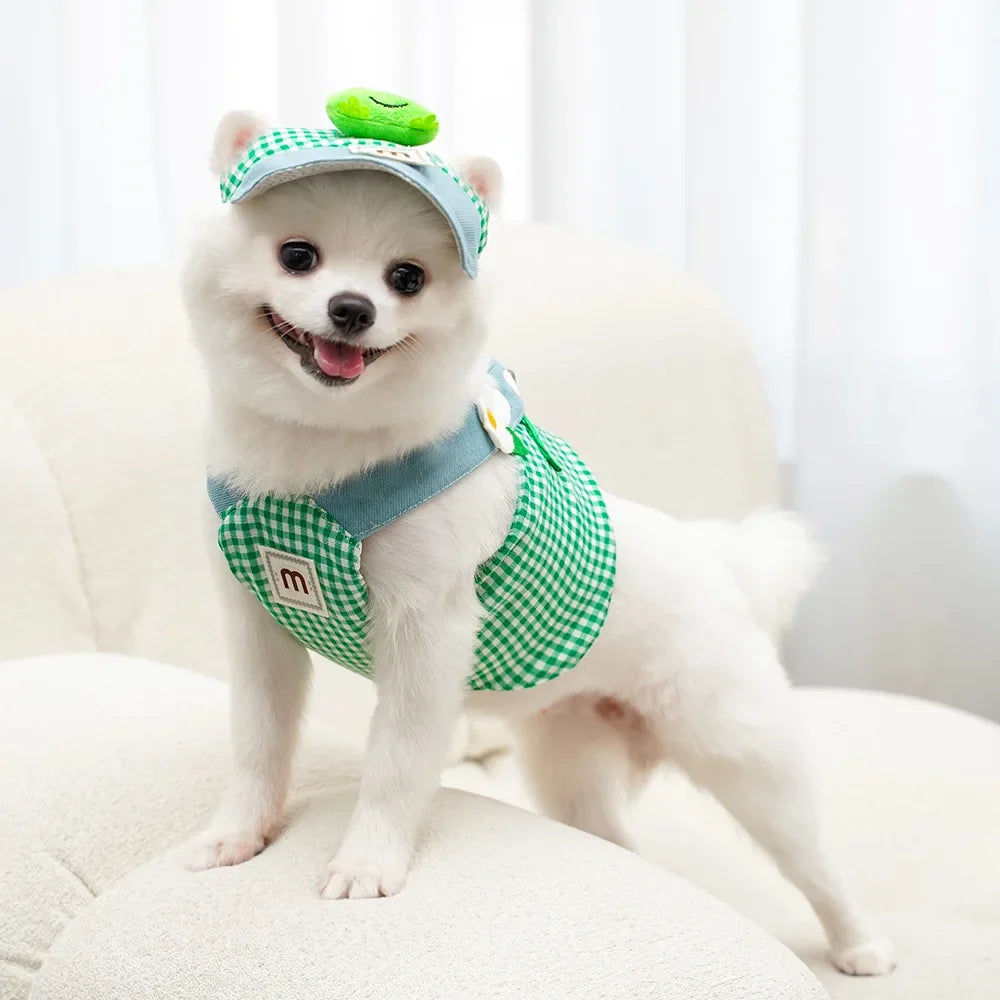 Cartoon Pet Harness Leash Sun Hat Set Cute Kitten Puppy Costume Cat Small Dogs Vest Harness Rope Cap 3pcs Outdoor Pet Supplies