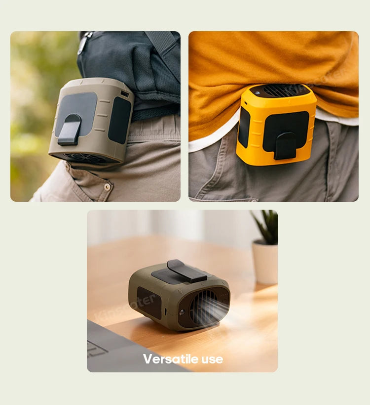 KINSCOTER Portable Outdoor Waist Fan 8000mAh LED Lighting Multifunctional Neck Fan with Power Bank for Camping Hiking Climbing