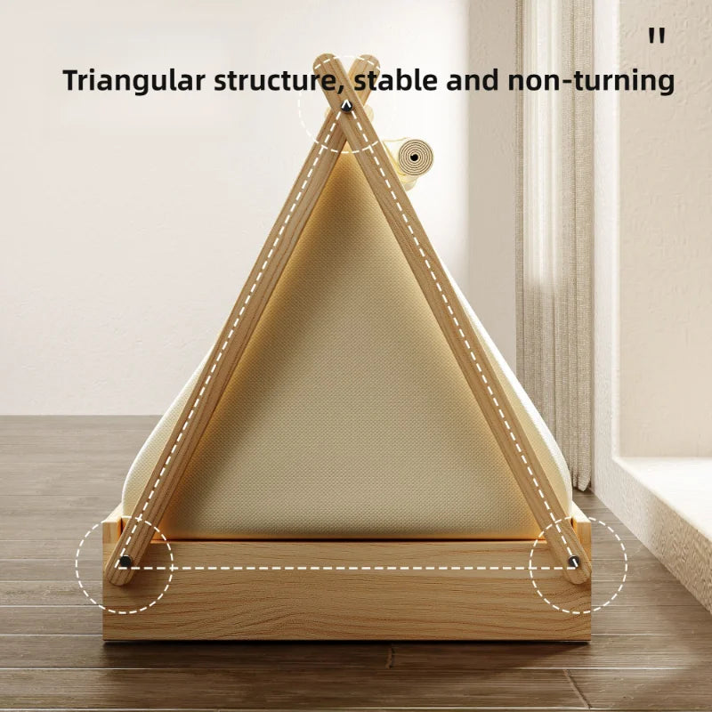 Wooden Oxford Cloth Dog Bed  Elevated Moisture-Proof Tent Enclosed Safety House  All-Season  Dog Shelter with Frame Support