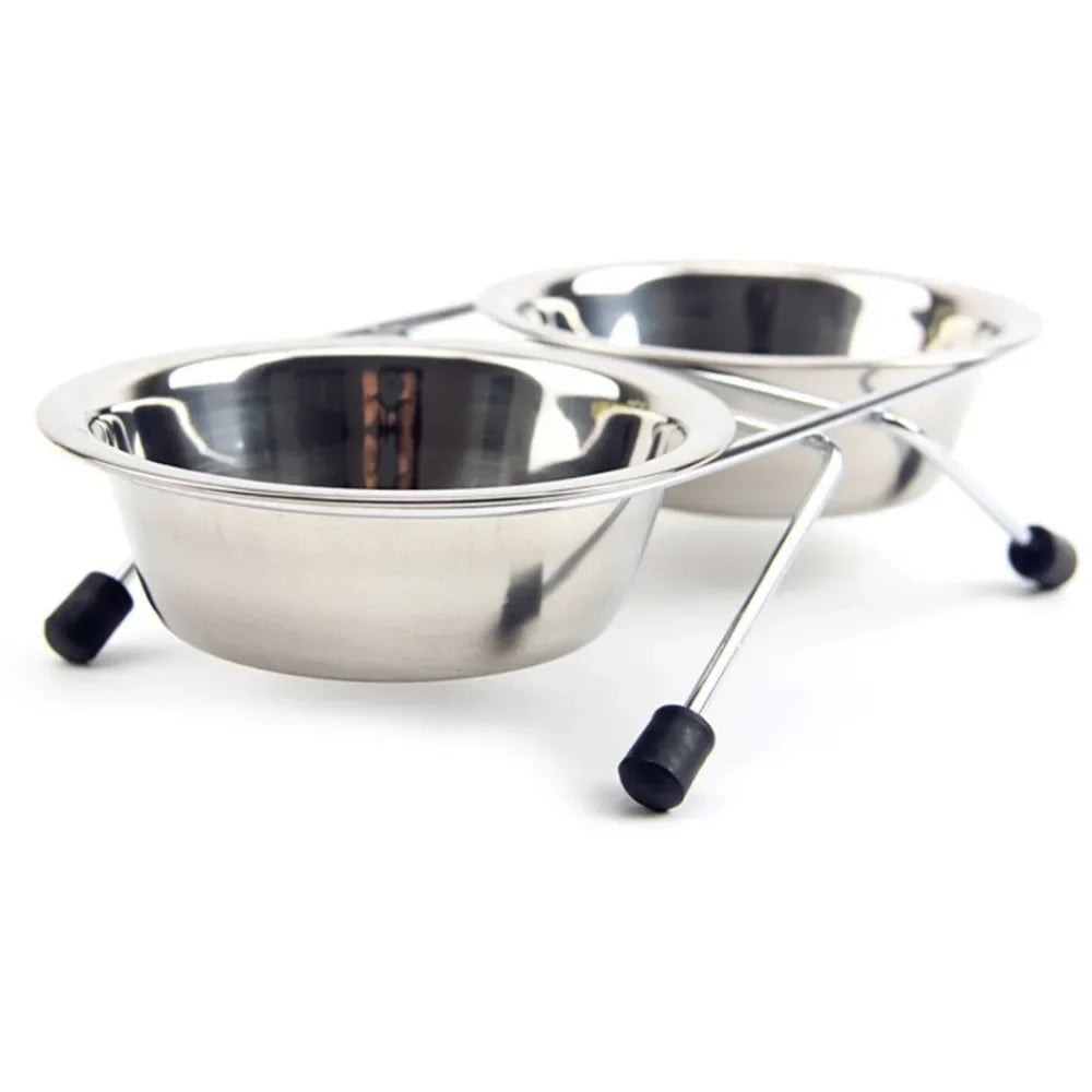Double Stainless Steel Pet Bowls with Iron Stand - Anti-Slip Puppy Feeder