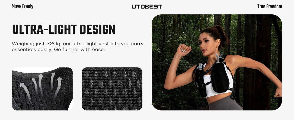 UTOBEST Trail Running Backpack 10L Ultra Lightweight Hydration Vest with 2L Water Bladder for Outdoor Hiking Cycling Marathon