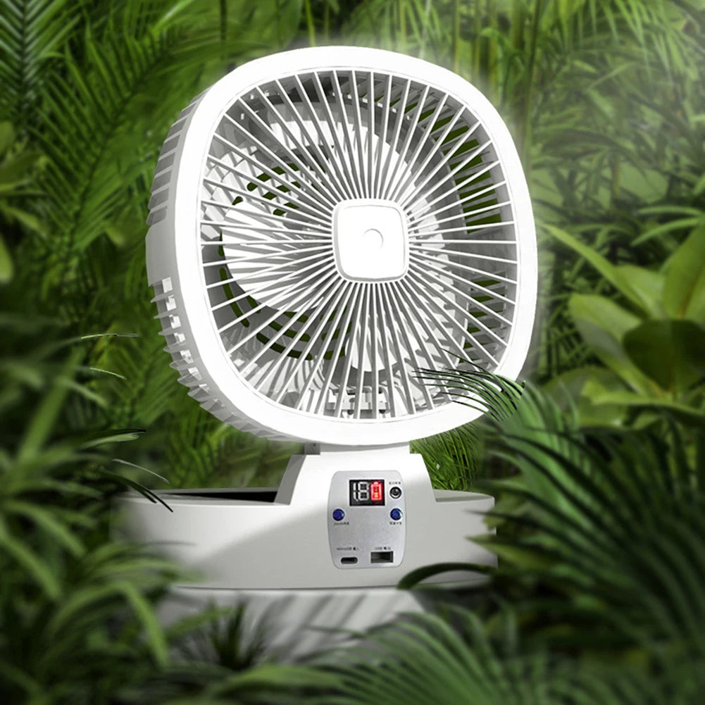 Solar Fan Portable Wireless Fold Rechargeable with Control and Lighting Power Bank Low Noise Ventilador Desktop Outdoor Camping