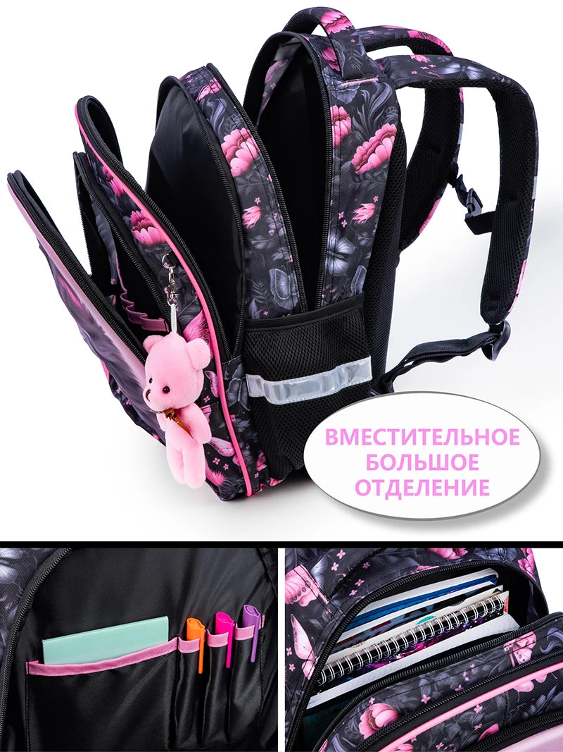 Orthopedic School Bags For Girls Cartoon Cat 3D Folded Backpacks Girl Waterproof Children School Bag Kids Mochila Escolar