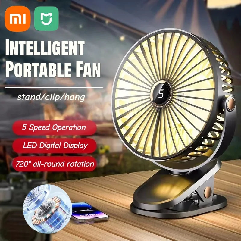 Xiaomi Clip-on Fan 5 Speed Quiet Rechargeable Home Desktop Portable Air Circulator Wireless Fan Light With LED Display For Camp