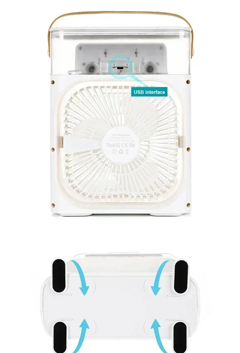 Portable Humidifier Fan 3 in 1 Air Conditioners USB Electric Fan LED Night Light USB 3 Speed Household Small Air Cooler