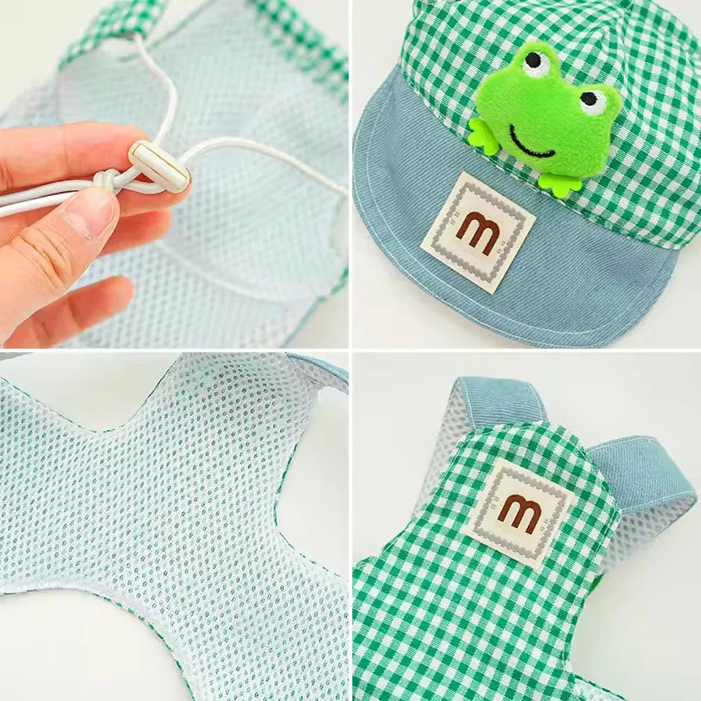 Cartoon Pet Harness Leash Sun Hat Set Cute Kitten Puppy Costume Cat Small Dogs Vest Harness Rope Cap 3pcs Outdoor Pet Supplies