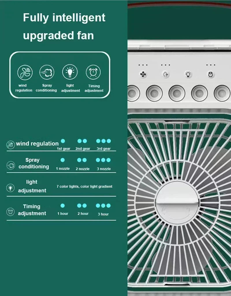 Portable Humidifier Fan 3 in 1 Air Conditioners USB Electric Fan LED Night Light USB 3 Speed Household Small Air Cooler