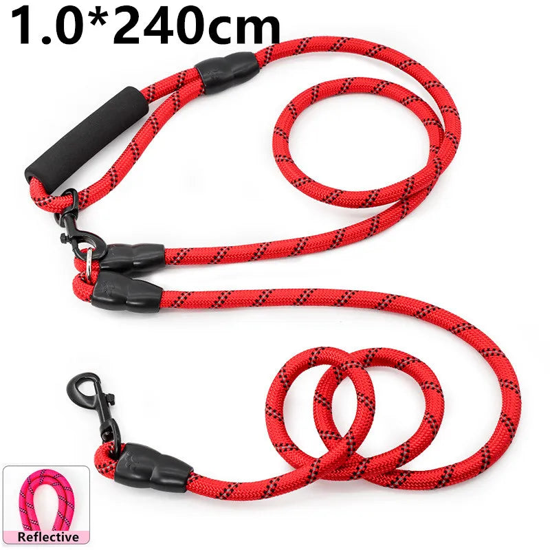 Dog Leash Hands Free Dogs Leash Reflective Leashes for Dog Walking Running Rope 2.4M Long Adjustable Double Leashes Dogs Ropes