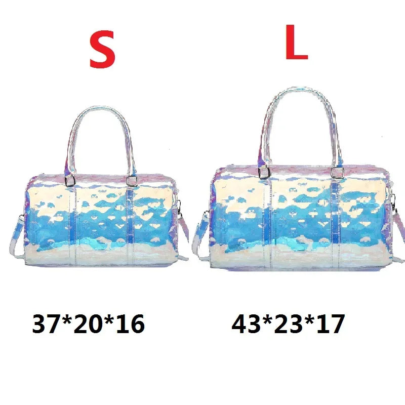 Colorful Bright Travel Bag Summer Women's Beach Handbag Leisure Fitness Swim Gym Bag Clear Jelly Portable Laser Transparent Tote