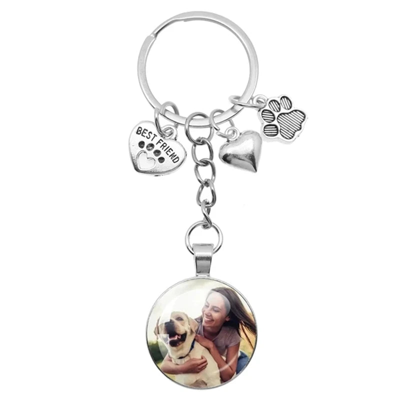 Custom Pet Photo Key Ring In Memory Of My Dog Mini Heart Claw Pendant Glass Keychain Car Key Man Women Favorite Souvenir Jewelry
