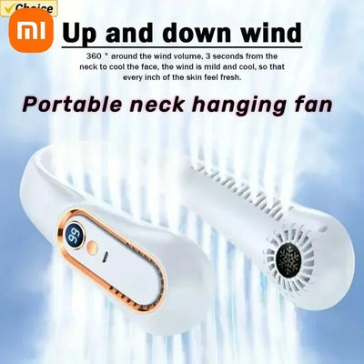 Xiaomi Neck Fan Digital Display Power Ventilator Leafless Neck Band Fan Portable Mini Air Cooler USB Rechargeable Fan