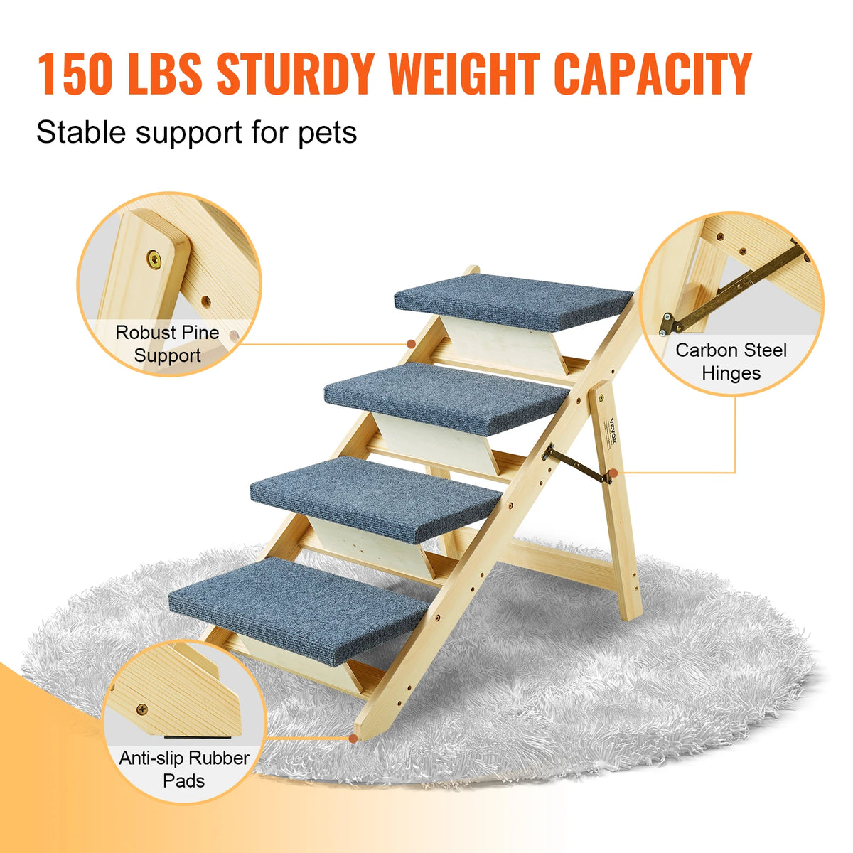VEVOR Wooden Pet Steps and Ramp Combo 2-in-1 Design Foldable Access for Beds Steps Structure for Pets of Small to Large Size