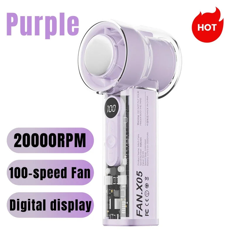 Fan X05 Mecha 100-speed Fan USB 20000RPM Violent Turbine Fan Handheld Refrigeration Ice Compress Fan Camping Travel