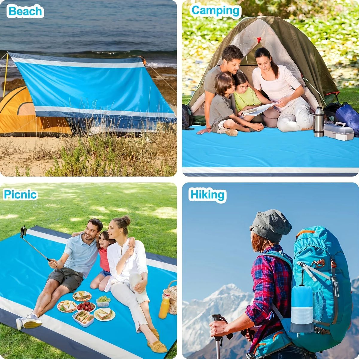 Waterproof and sand-proof beach mat, suitable for 3 adults - Outdoor picnic mat, suitable for travel, camping and hiking.