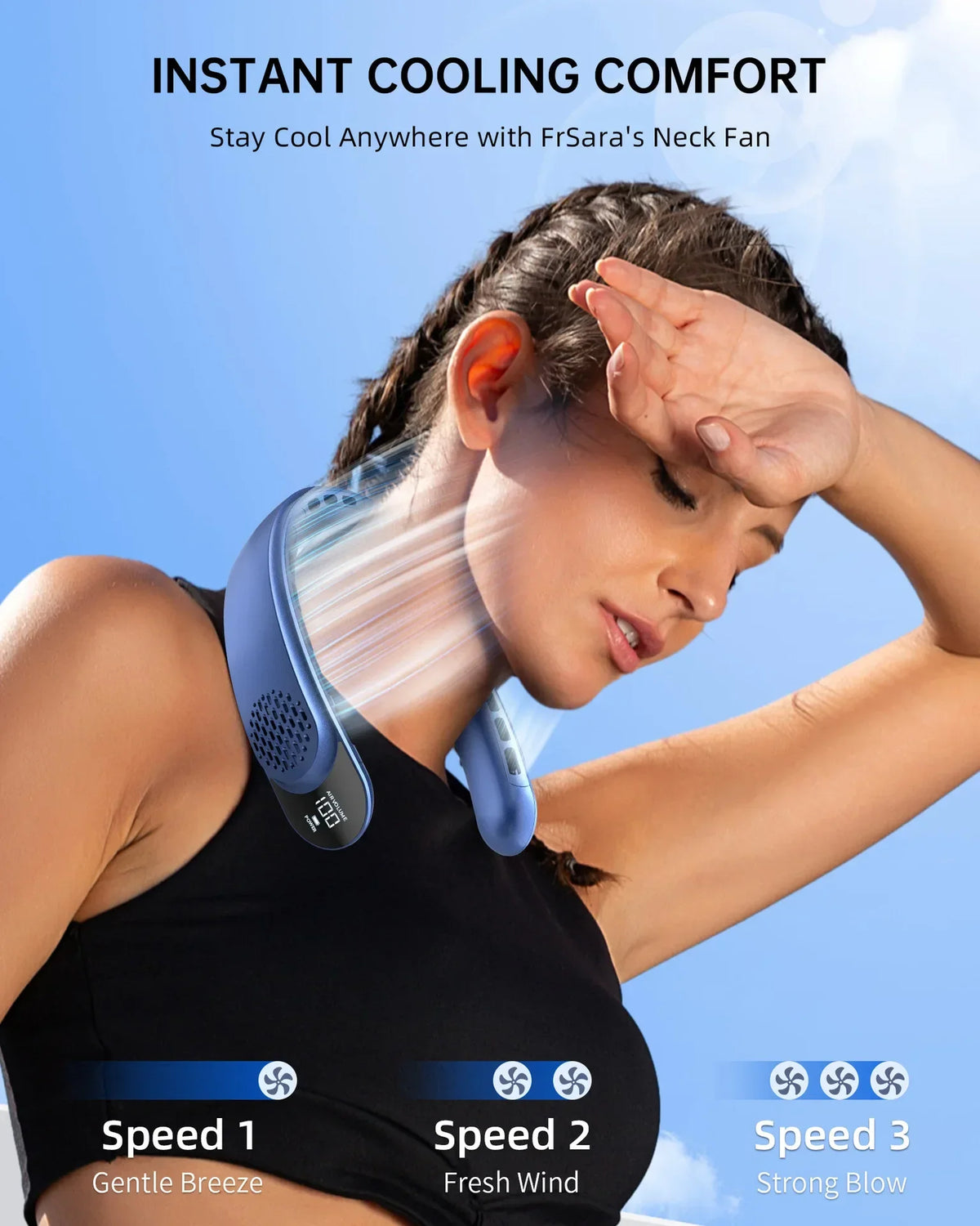 4000mAh Bladeless Portable Neck Fan 3 Gears Adjustable Super Multi-Function Digital Display Rechargable Neck Fan for Outdoor