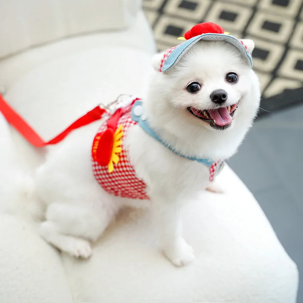 Cartoon Pet Harness Leash Sun Hat Set Cute Kitten Puppy Costume Cat Small Dogs Vest Harness Rope Cap 3pcs Outdoor Pet Supplies
