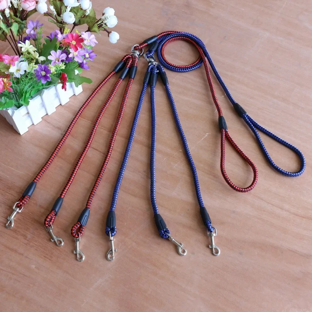 3 Way Couplers Pet Walking Lead 55" Long Nylon Braided Rope Dog Leash For 3 Dogs small dog harness