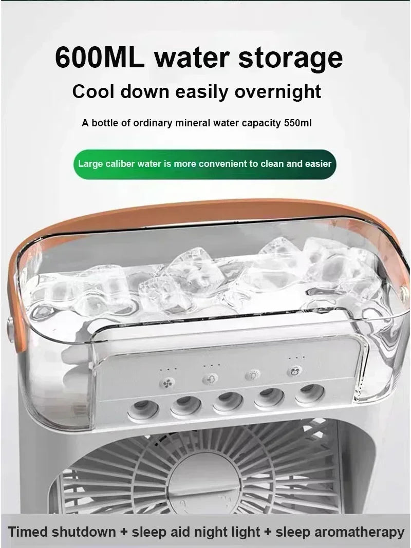 Portable Humidifier Fan 3 in 1 Air Conditioners USB Electric Fan LED Night Light USB 3 Speed Household Small Air Cooler