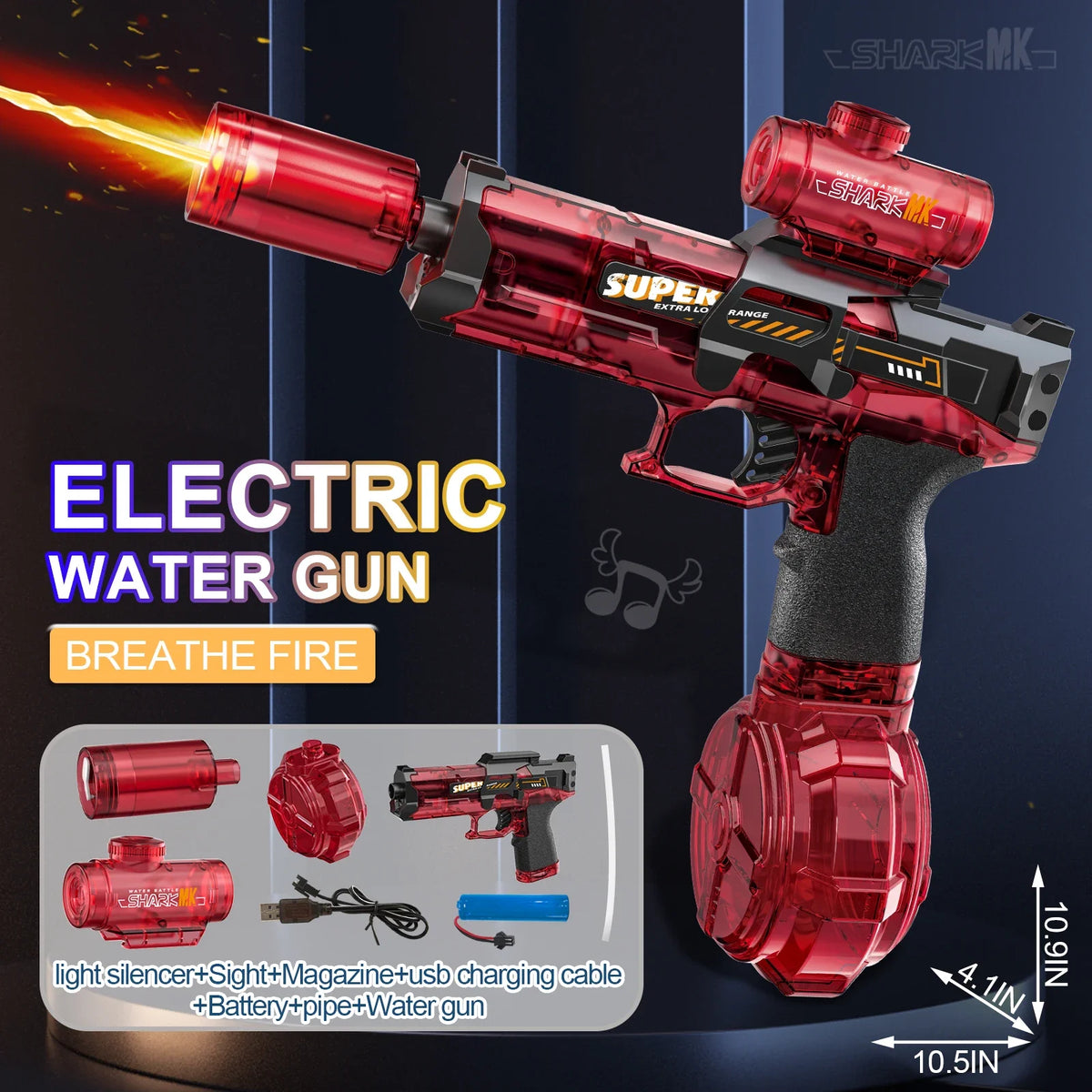 Electric Water Gun Outdoor Toys LED Light Sound Effects Flame Spray High Pressure High Speed Squirt Gun for Kids Adults Summer