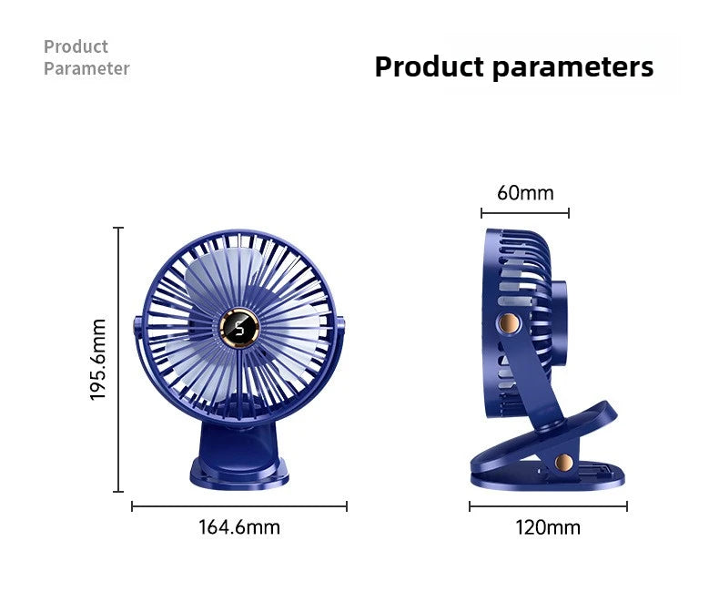 1800mAh Clip Electric Fan 5 Speed Quiet Rechargeable Desktop Portable Air Circulator Wireless Fan with LED Light Camping Fans