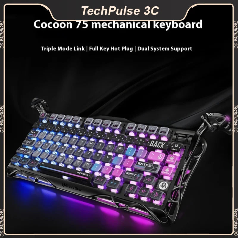 GravaStar 75k1pro Esports Gaming Mechanical Keyboard 79 Key Cyberpunk Theme Aluminum Alloy Keyboard Tablet Laptop Office Gaming