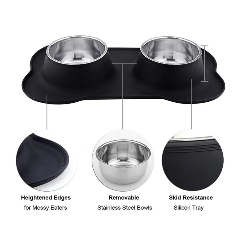 Non-Slip Double Dog Bowl with Silicone Mat
