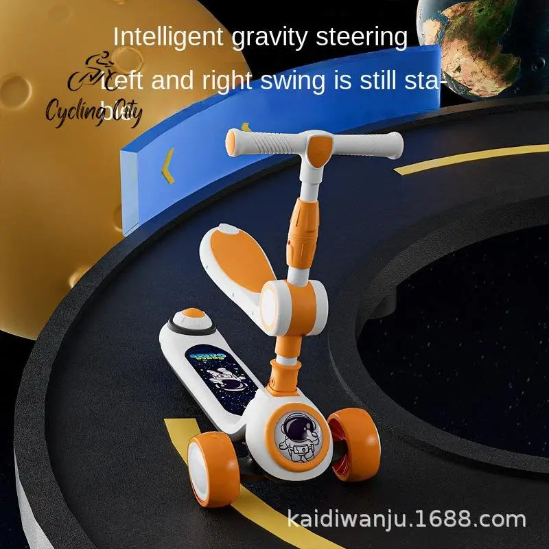 Cycling City Foldable Space Children's Scooter With Seat Push Handle Baby Toy Car Super Load-bearing Music Flash Wheel Scooter