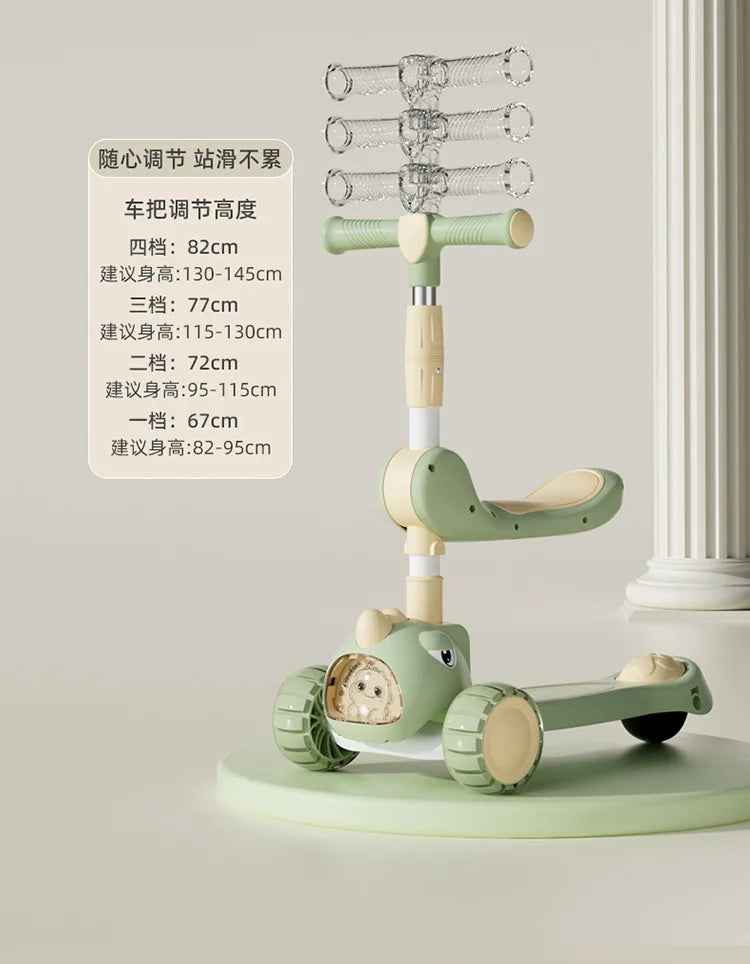 Kid Foot Scooter With Music And Folding Seat Flash Wheels Board Adjustable Height For 2-12 Years Children Cycling Kick Scooter
