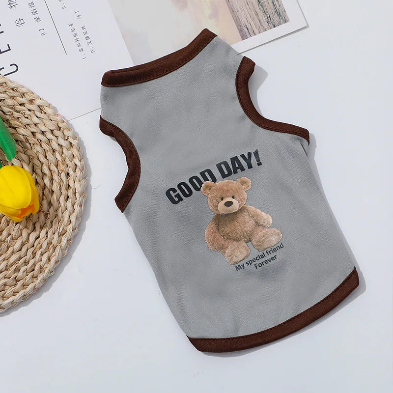 Pets Summer Prints Vests Dog Clothes Little Bear Dog Pattern Pet T-shirts Breathable Sleeveless Puppy Costume Dog Pet Shirts