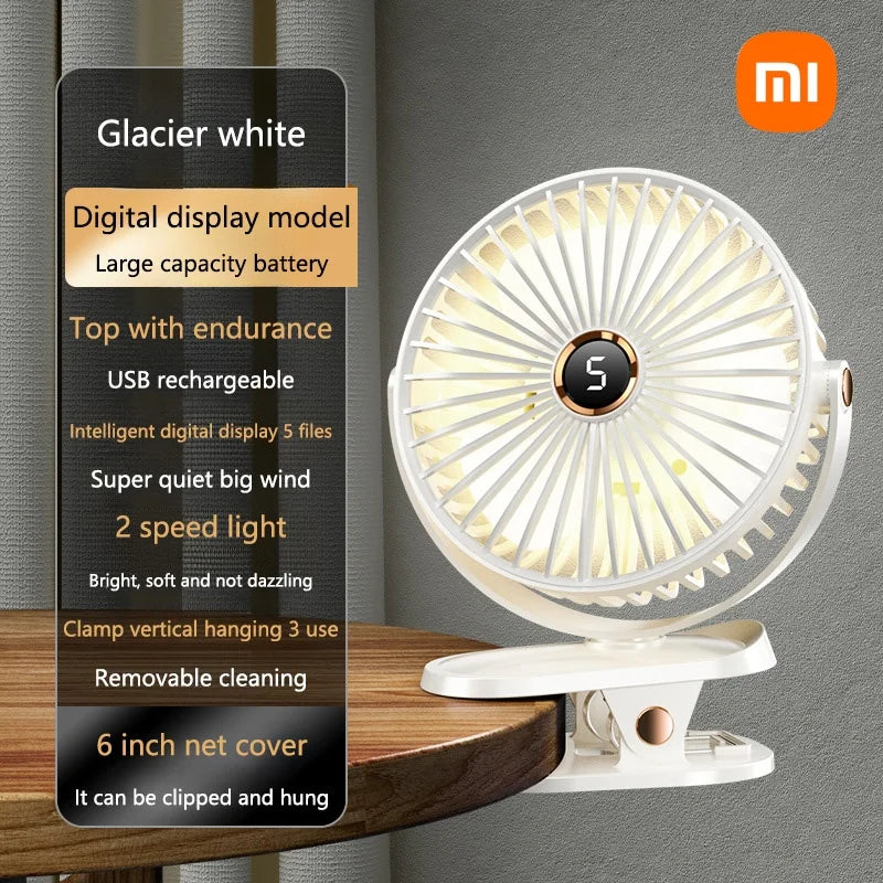 Xiaomi Clip-on Fan 5 Speed Quiet Rechargeable Home Desktop Portable Air Circulator Wireless Fan Light With LED Display For Camp