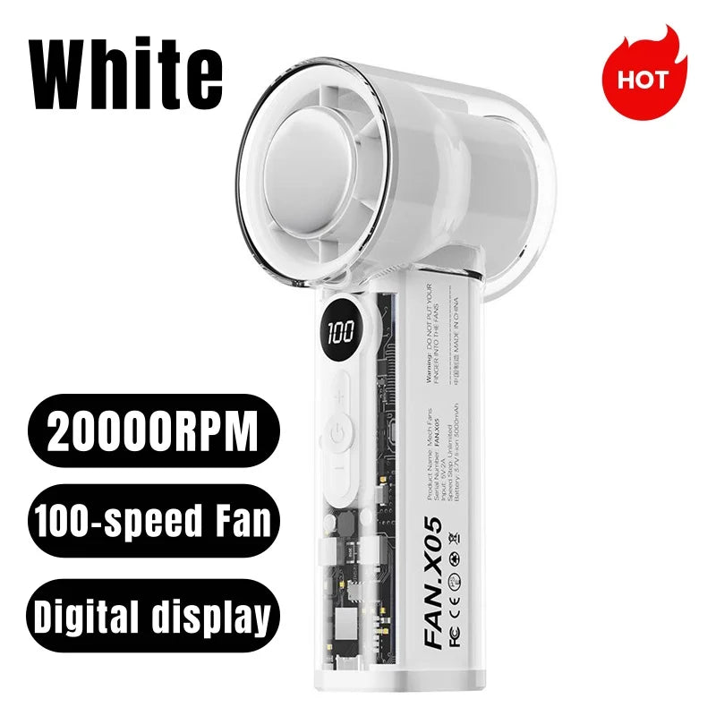 Fan X05 Mecha 100-speed Fan USB 20000RPM Violent Turbine Fan Handheld Refrigeration Ice Compress Fan Camping Travel