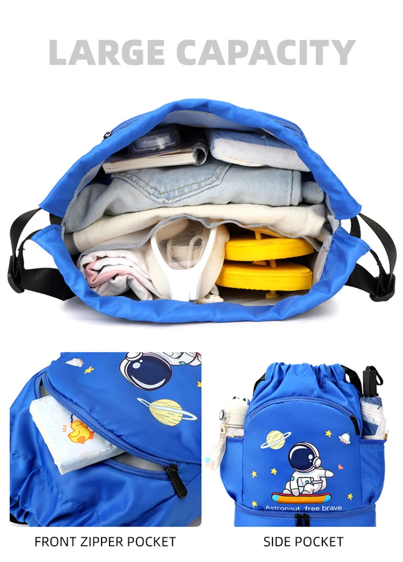 Kids Swimming Backpack Children Dry Wet Sports Gym Fitness Bag Waterproof Beach Shoulder Rucksack  Cartoon Travel Duffel Pack