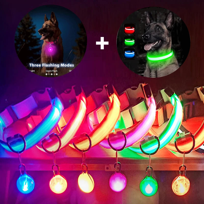 LED Glowing Dog Collar Adjustable Flashing Rechargea Luminous Collar Night Anti-Lost Dog Light HarnessFor Small Dog Pet Products