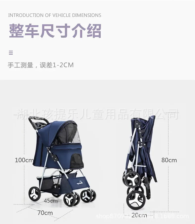Pet Stroller with Sunroof -Foldable, lightweight, Single Handed, size S M L
