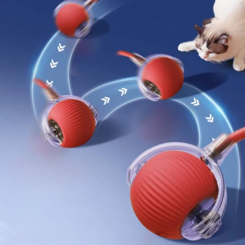 Rechargeable Interactive Pet Toy: Electric Automatic Rolling CatBall with Simulated Tail for Feline Entertainment and Engagement