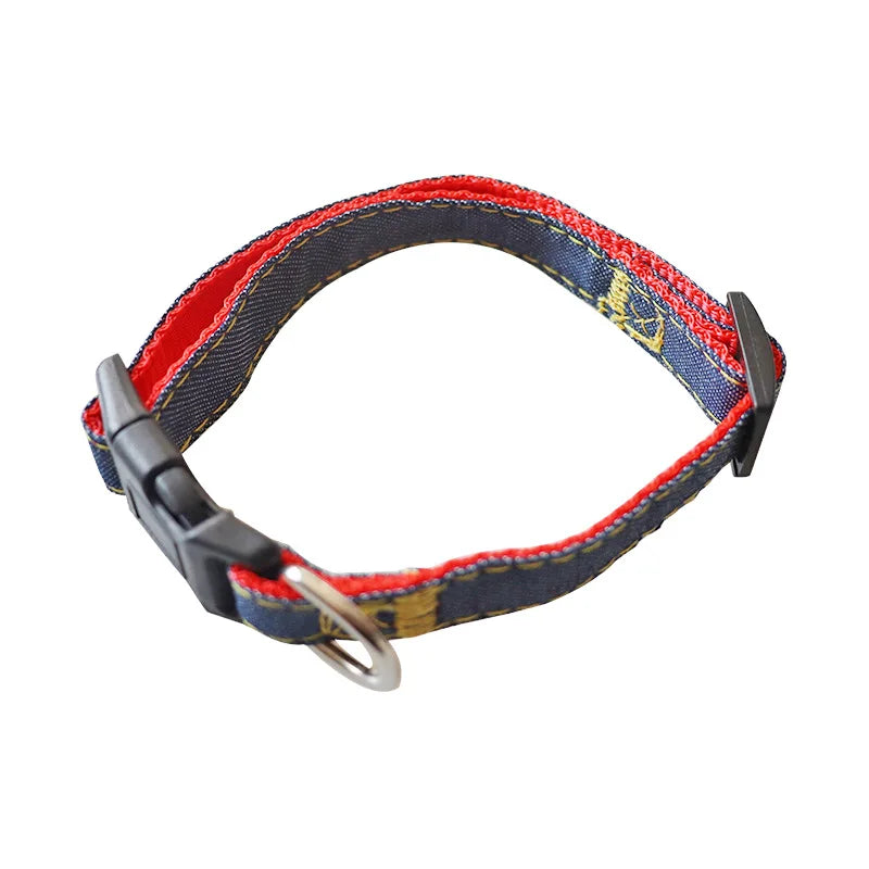 Dog Leash Harness Adjustable Collar Set Denim Pet Lead Vest for Small Medium Large Dogs Pet Cat Lead for Walking Training