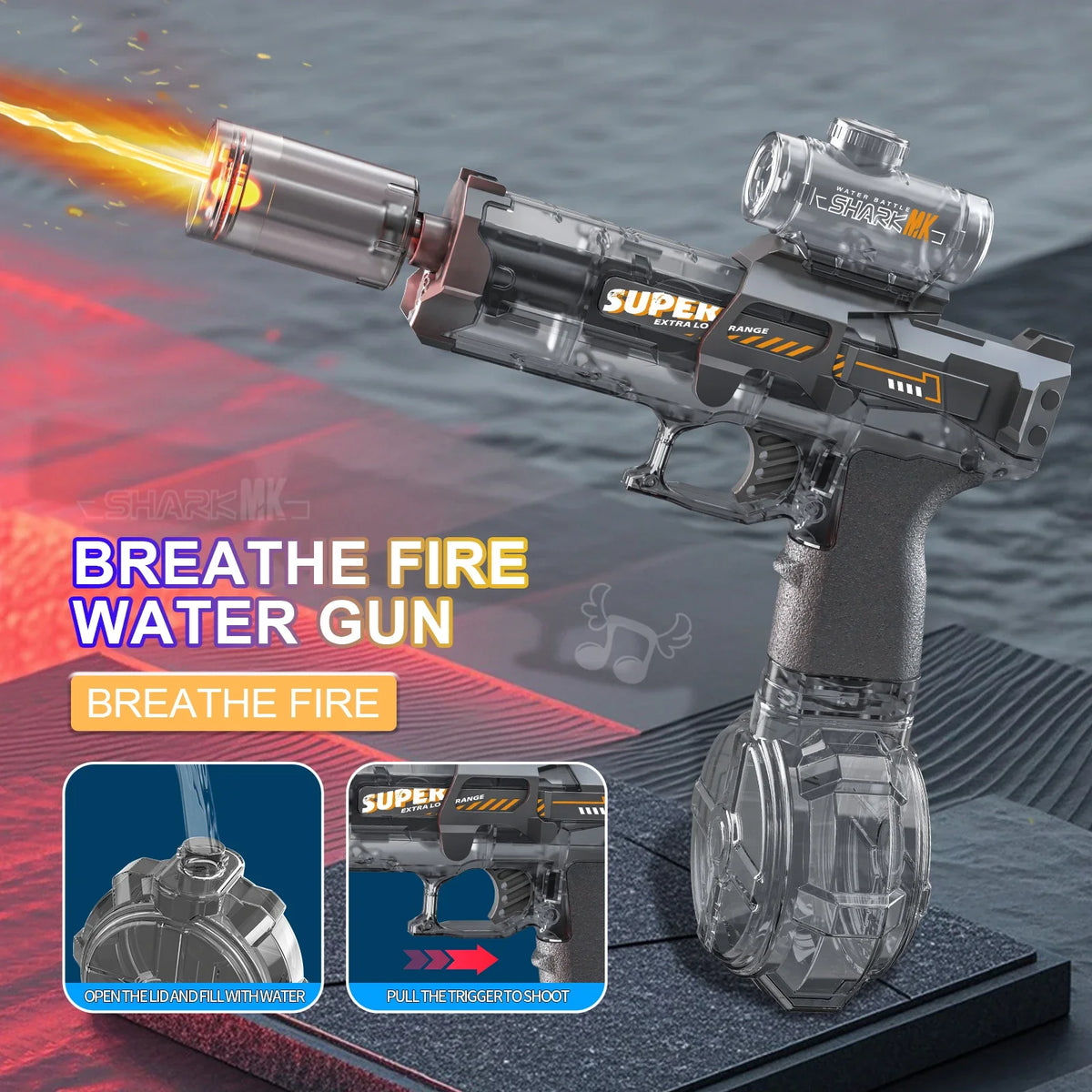 Electric Water Gun Outdoor Toys LED Light Sound Effects Flame Spray High Pressure High Speed Squirt Gun for Kids Adults Summer