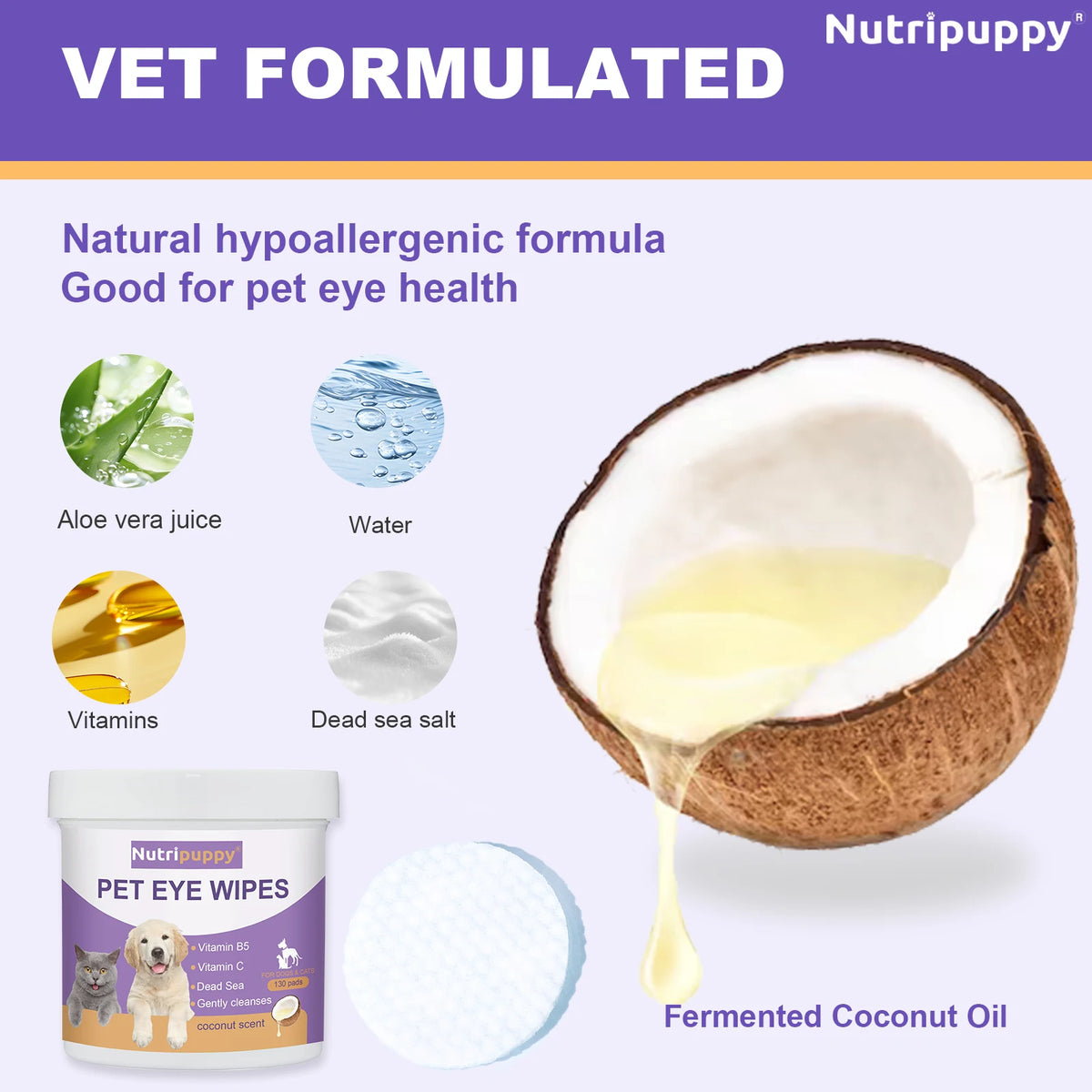 Pet Eye Cleaning Wipes for Dogs & Cats，Gentle Tear Stain Remover， Vitamins Formula | 130pcs Soft & Safe Eye Care