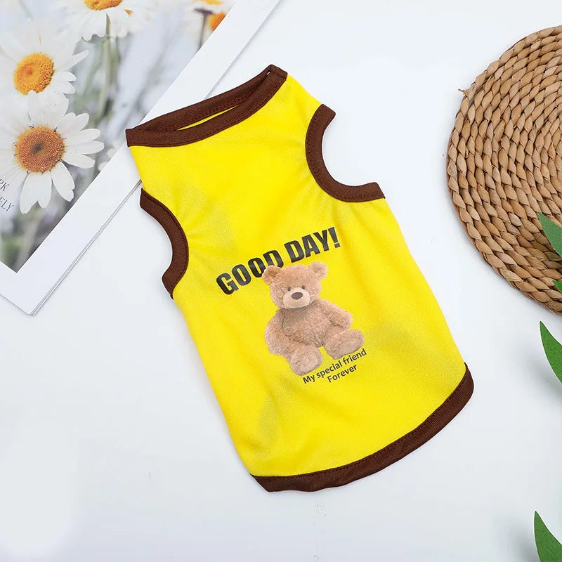 Pets Summer Prints Vests Dog Clothes Little Bear Dog Pattern Pet T-shirts Breathable Sleeveless Puppy Costume Dog Pet Shirts