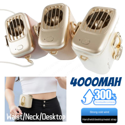 Waist/Neck Desktop Fan Portable Air Cooling Fan 4000mAh Clip-on Air Conditioner Fans Auto Ventilator Quiet Neckband Fan Cooler