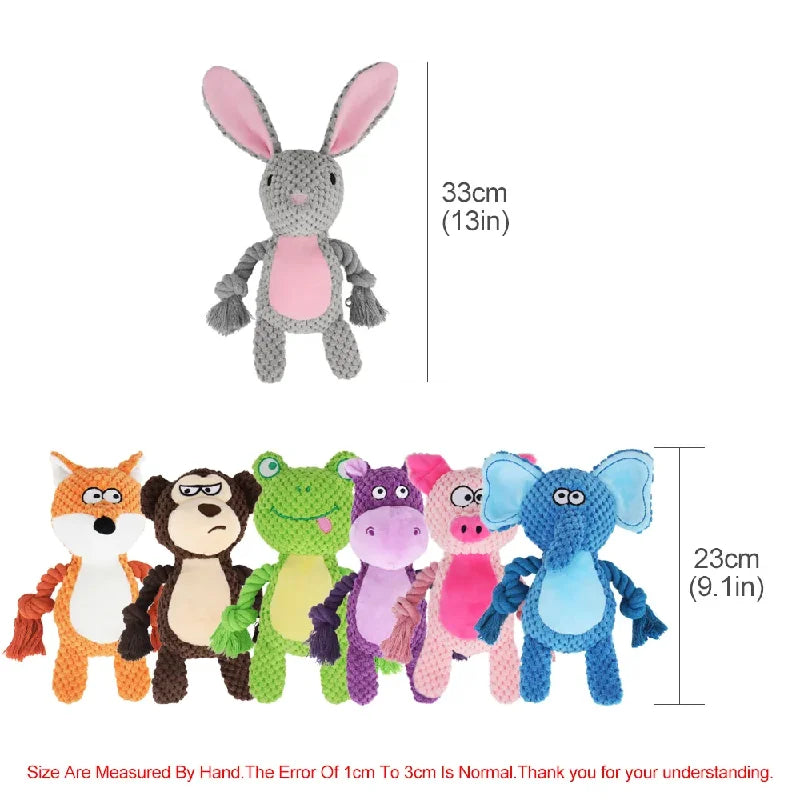 Cute Animal Rope Dog Toy Cute Plush Puppy Chew Pet Squeak Knot Toy Cartoon Rabbit Monkey