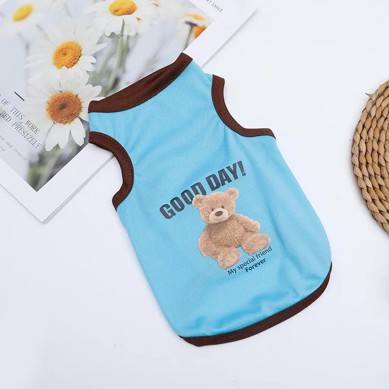Pets Summer Prints Vests Dog Clothes Little Bear Dog Pattern Pet T-shirts Breathable Sleeveless Puppy Costume Dog Pet Shirts