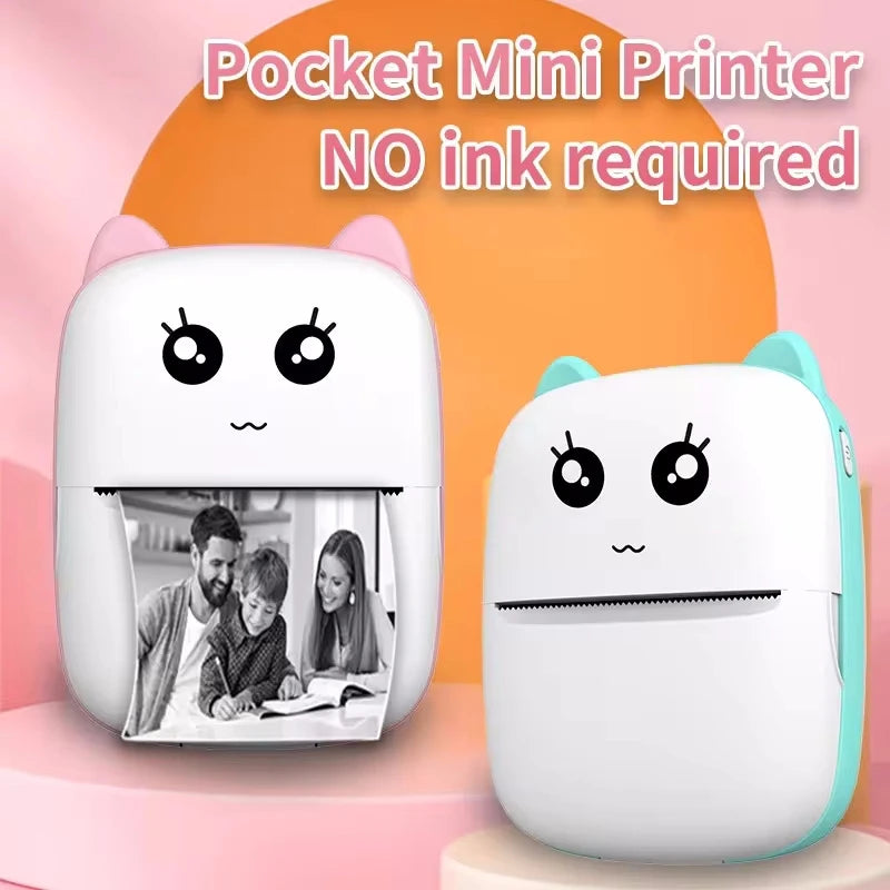 Portable Thermal Printer Mini Cat Print Photo Pocket Thermal Label Printer 58Mm Printing Wireless Bluetooth Android Ios Printers-ADS1402
